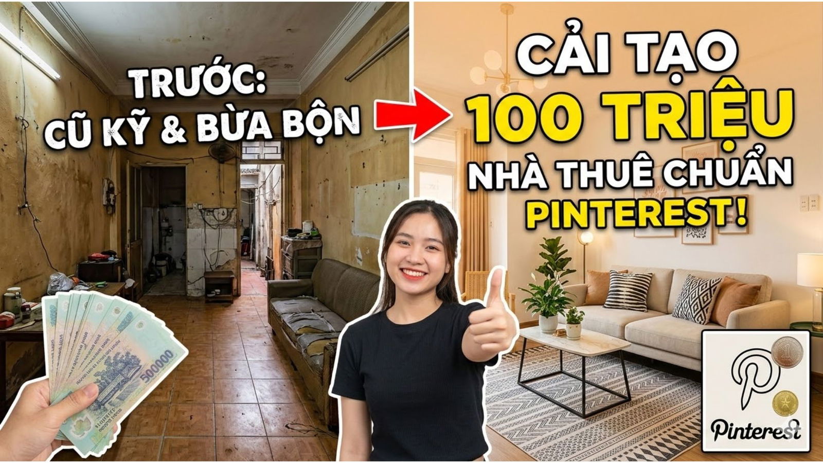 Cầm 100 triệu cải tạo nhà thuê cũ kỹ thành không gian sống chuẩn Pinterest