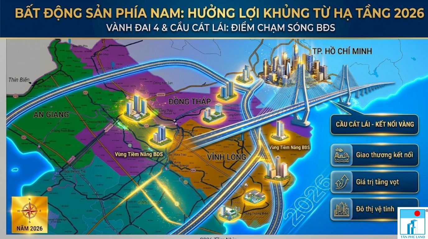 Bất động sản phía Nam hưởng lợi từ hạ tầng Vành đai 4-cầu Cát Lái 2026