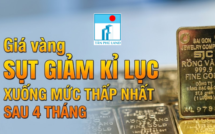 Giá vàng sụt giảm kỉ lục xuống mức thấp nhất sau 4 tháng