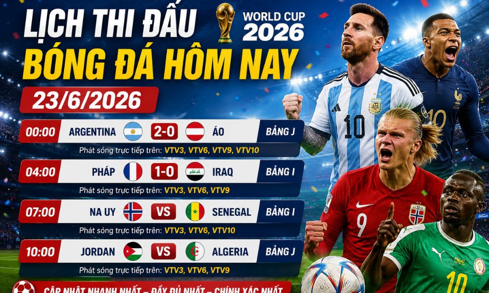 Lịch Thi Đấu Và Kết Quả Bóng Đá - Mới Nhất Hôm Nay 23/6/2026